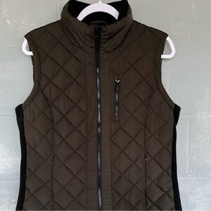 Andrew Marc Quilted Brown Women's Vest with Black Ribbed Knit Side Panels